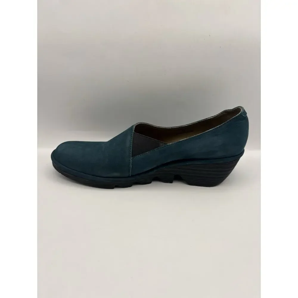 Fly London Peso Leather Blue Wedges Size 39 (Women 8-8.5)